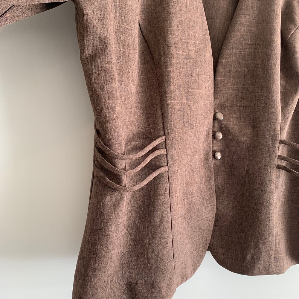 Vintage Tailored Brown Collarless Blazer Jacket Draped Waist Detail Women L - Picture 3 of 5